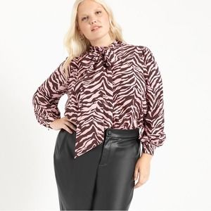 Eloquii Pink and Brown Zebra Print Blouse